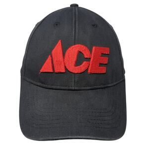 Ace Strapback Baseball Cap Black One Size Adjustable Embroidered Vented Holes